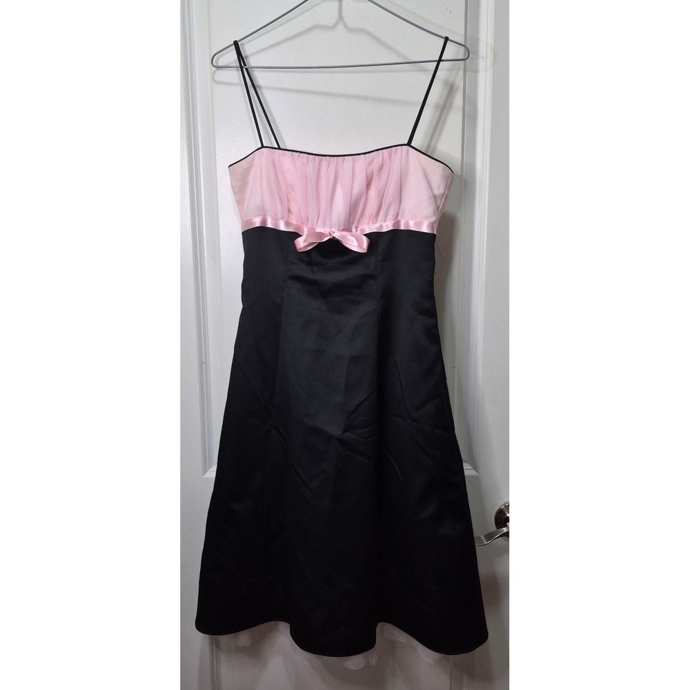Vintage Zum Zum by Niki Livas Pink Black Satin Bow Cocktail Dress Size 3-4 90s